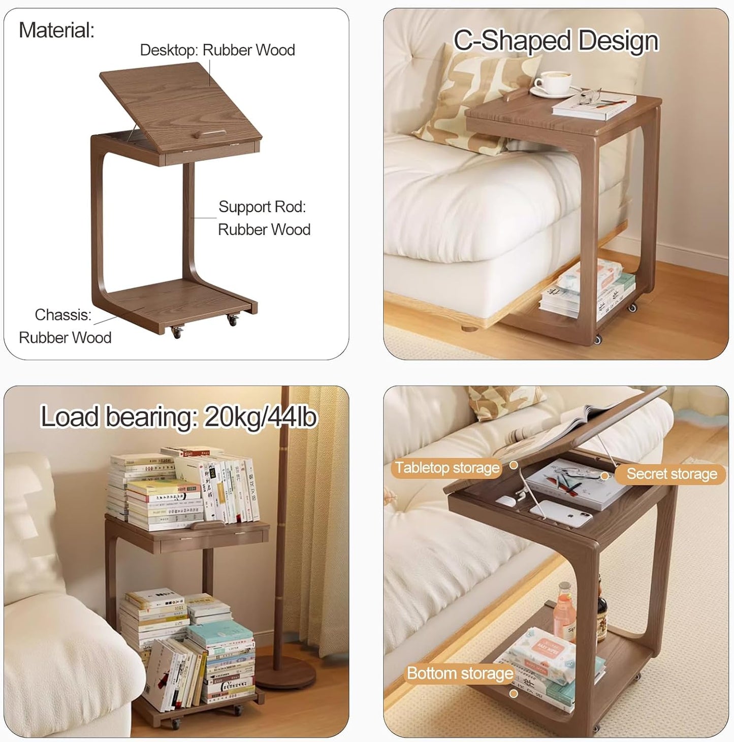 Portable Side End Table for Over Bed Sofa Reading Eating