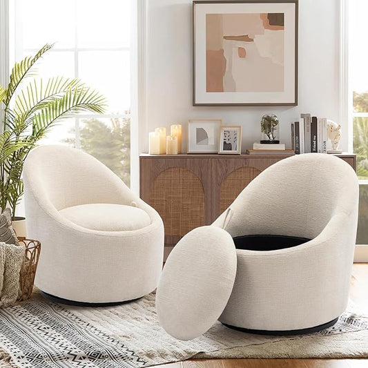 Swivel Round Chair With Ottoman Storage