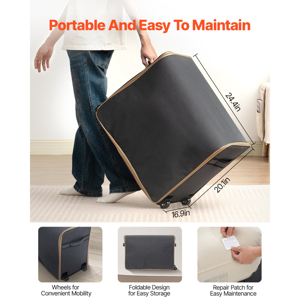 EZ-Bed (Full Size) Air Mattress with Frame & Rolling Case