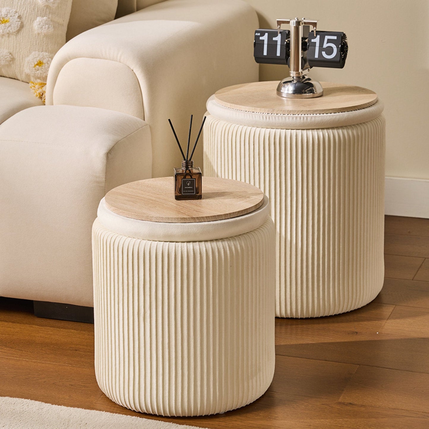 Chenille Storage Ottoman Set