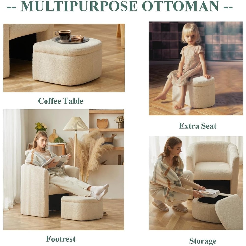 Boucle Chair with Storage Ottoman Set