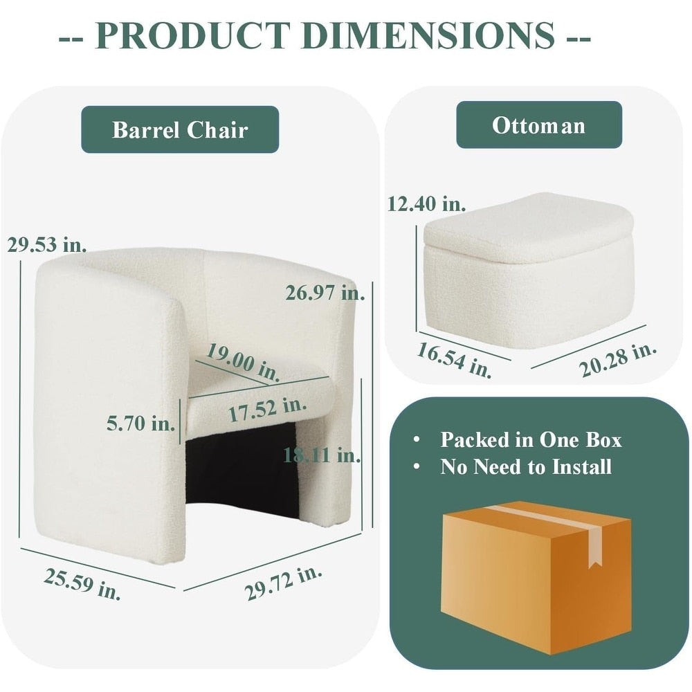 Boucle Chair with Storage Ottoman Set