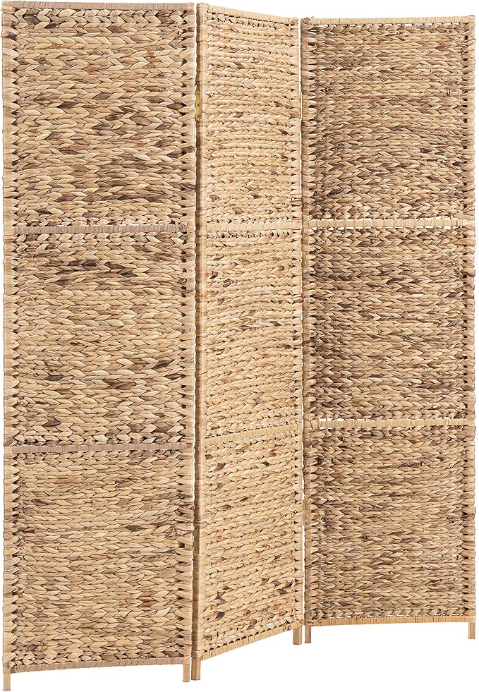 Handwoven Seagrass 3 Panel Room Divider Screen with Wood Frame