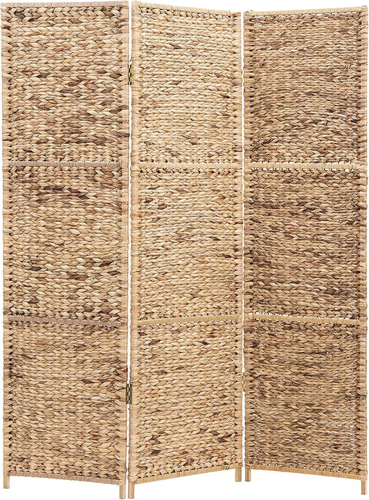 Handwoven Seagrass 3 Panel Room Divider Screen with Wood Frame