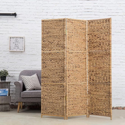 Handwoven Seagrass 3 Panel Room Divider Screen with Wood Frame