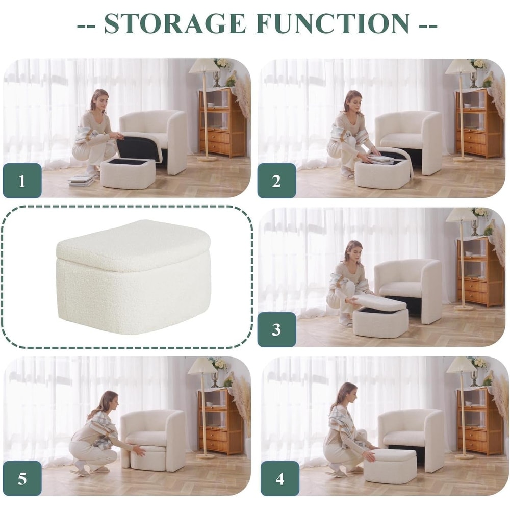 Boucle Chair with Storage Ottoman Set