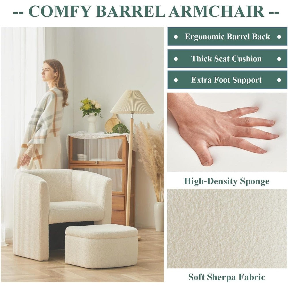 Boucle Chair with Storage Ottoman Set