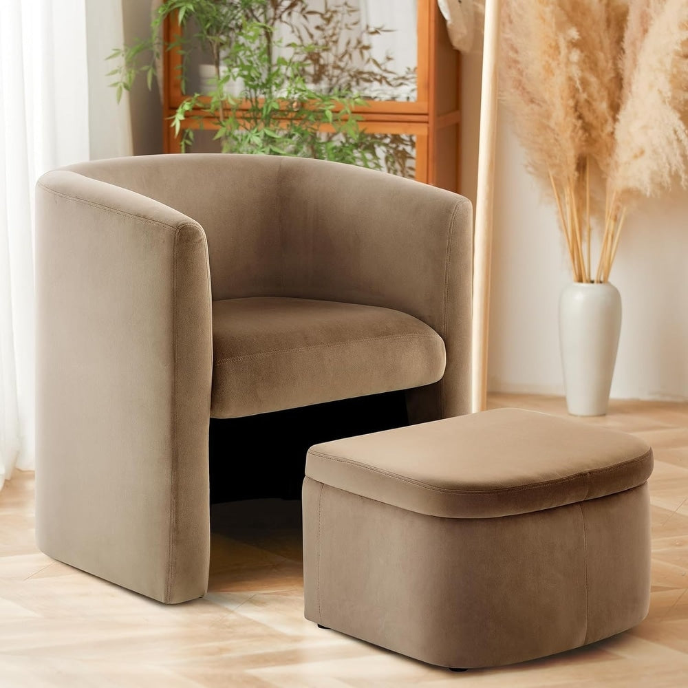 Boucle Chair with Storage Ottoman Set