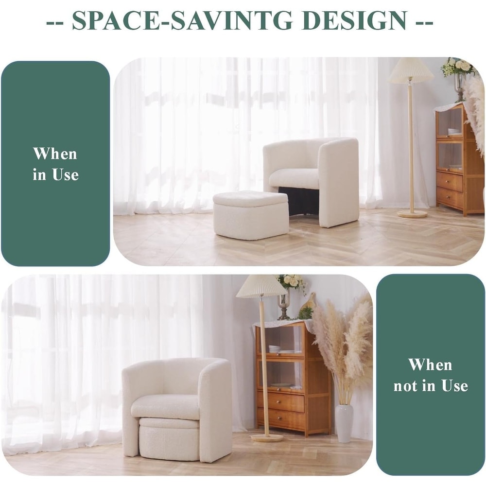 Boucle Chair with Storage Ottoman Set