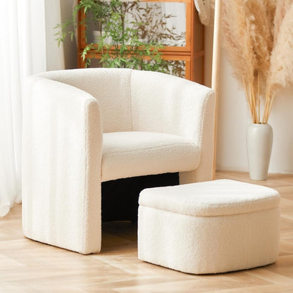 Boucle Chair with Storage Ottoman Set
