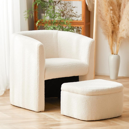 Boucle Chair with Storage Ottoman Set